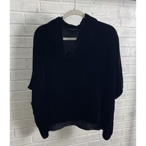 Eileen Fisher Silk Blend Velvet Cowl Neck Blouse Womens XS Black Quiet Luxury